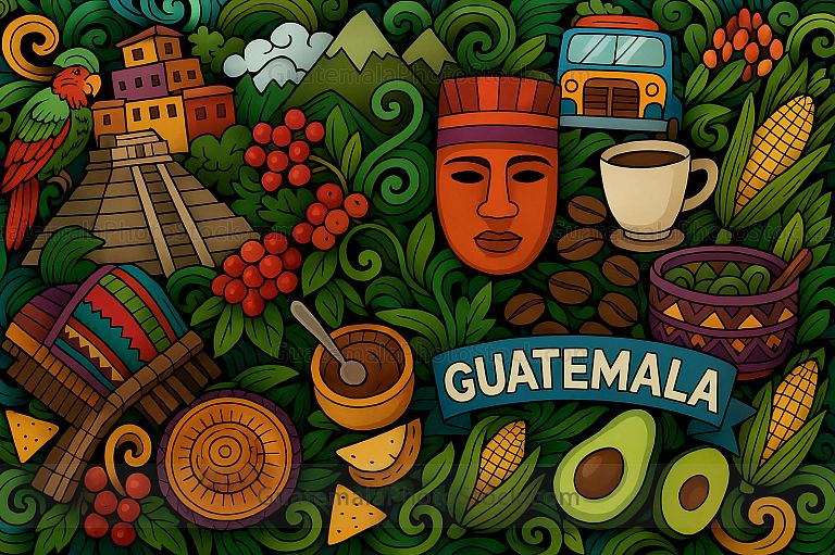 Ilustración con elementos guatemaltecos
