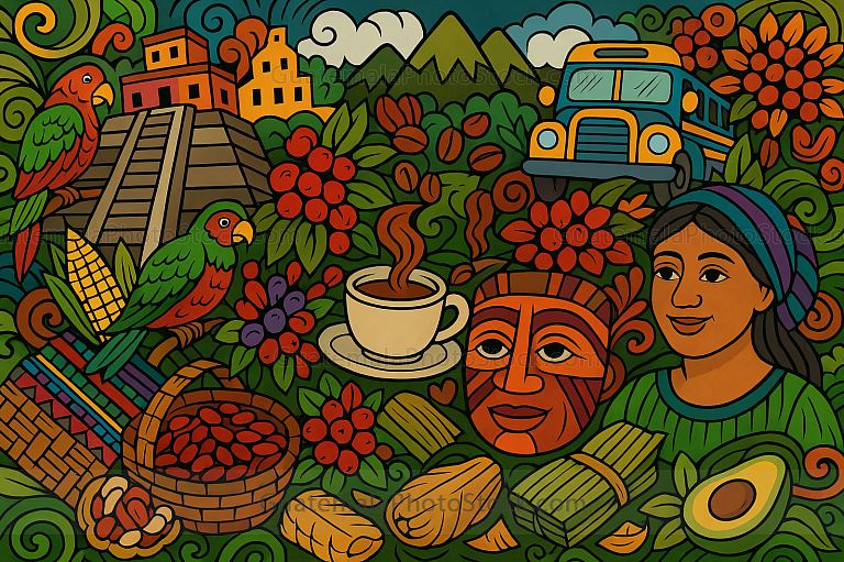 Ilustración con elementos guatemaltecos