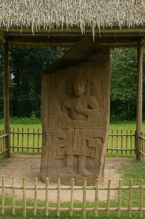 Escultura de gobernante maya en Estela ceremonial, Quiriguá
