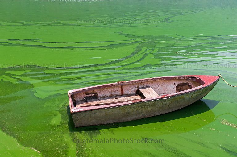 Bote sobre las aguas del lago de Amatitlán