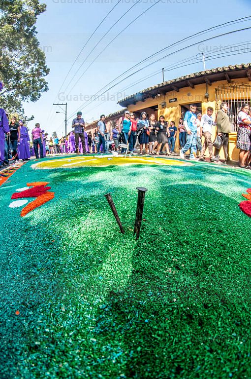 Los clavos de Jesús, detalle de alfombra de aserrín