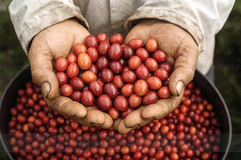 Cerezas de café recién recolectadas