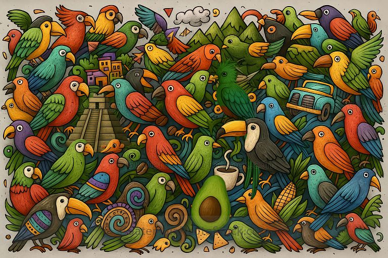 Ilustración con elementos guatemaltecos