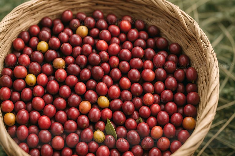Cerezas de café recién recolectadas