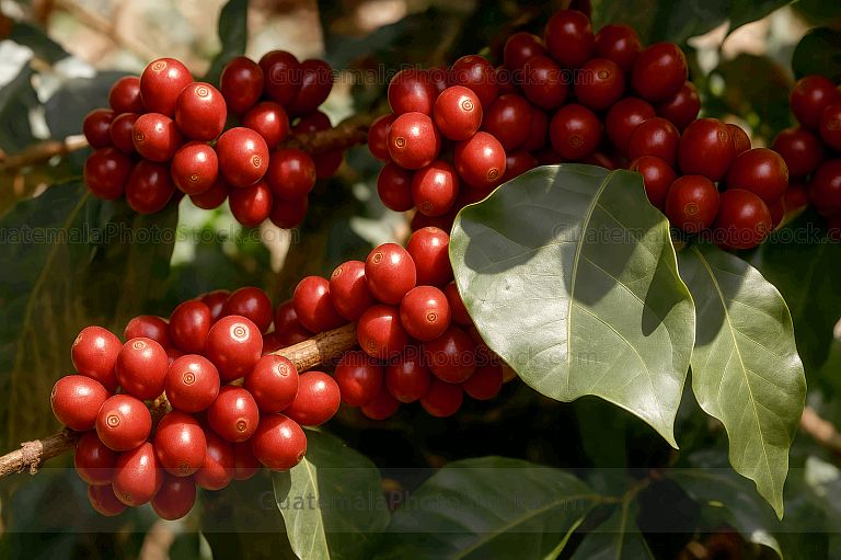 Cerezas de cafe en rama