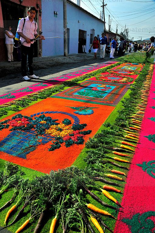 Alfombra de aserrín y verduras