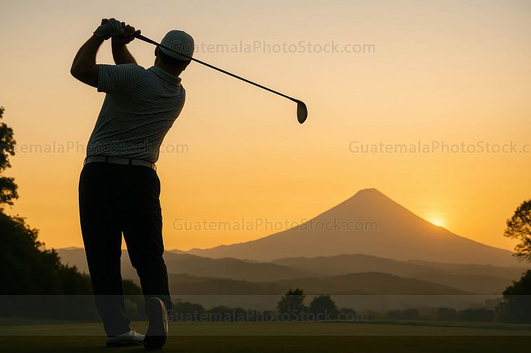 Jugando Golf al atardecer