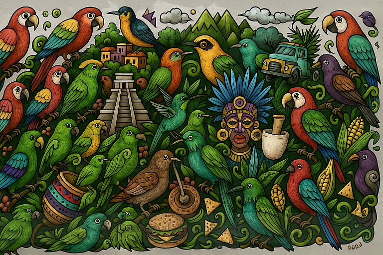 Ilustración con elementos guatemaltecos