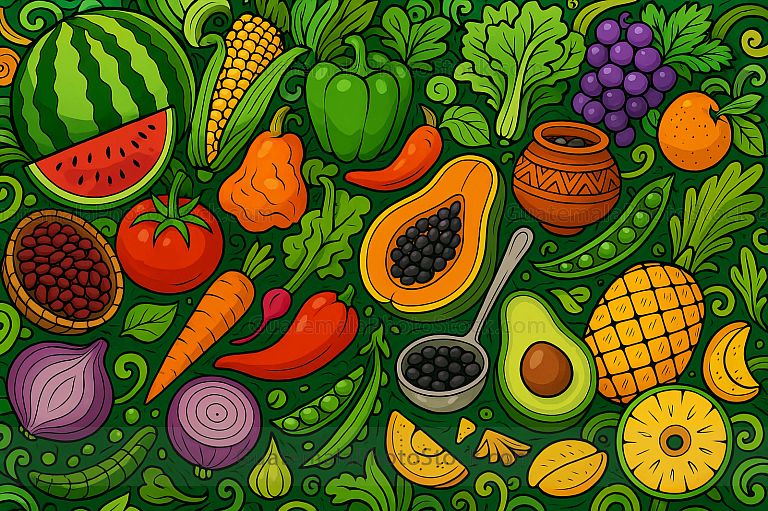 Ilustración con elementos guatemaltecos