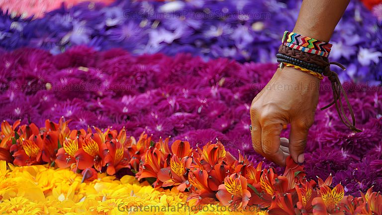 Elaboración de alfombra de flores