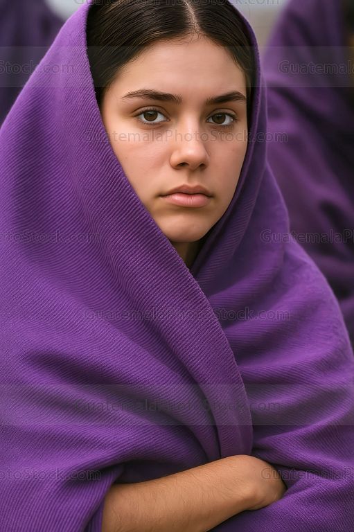 Mujer joven viendo una procesión