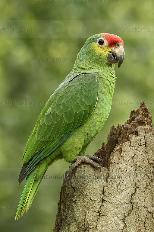 Loro verde con frente roja en hábitat natural