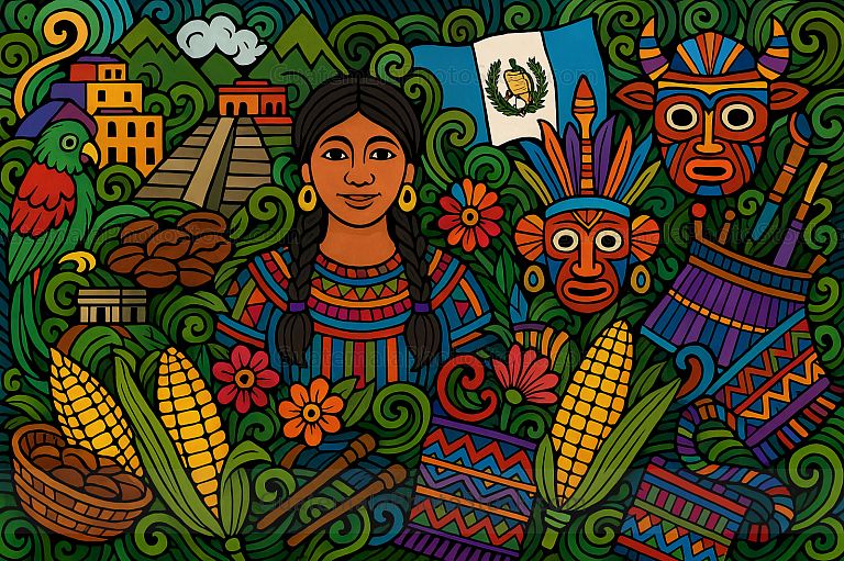 Ilustración con elementos guatemaltecos