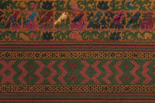 Textil tradicional maya de occidente con patrones zoomorfos y geométricos