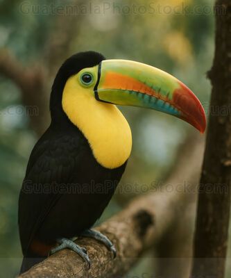 Tucán real pico iris en la selva petenera