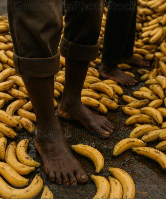 Pies de trabajadores y bananos