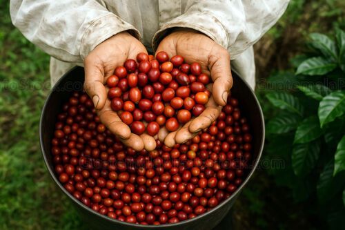 Cerezas de café recién recolectadas