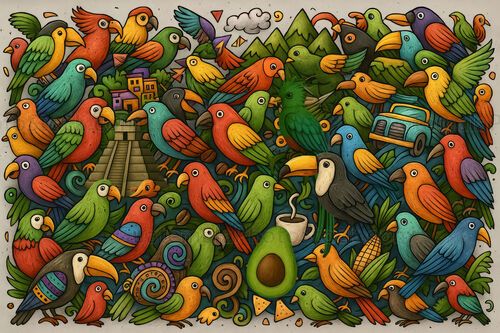 Ilustración con elementos guatemaltecos
