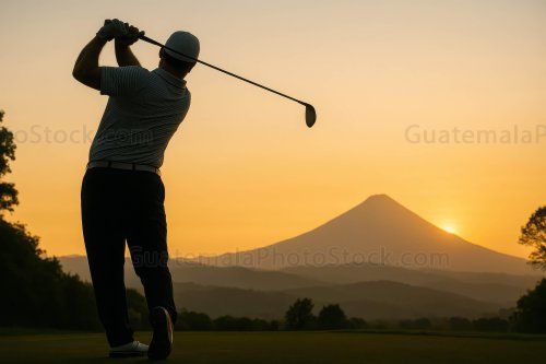 Jugando Golf al atardecer