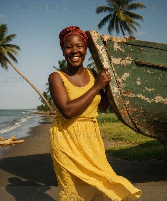 Mujer garífuna en la playa de Livingtsone
