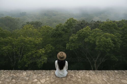 Turista apreciando la naturaleza de la biosfera de Tikal