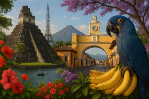 Ilustración con elementos guatemaltecos