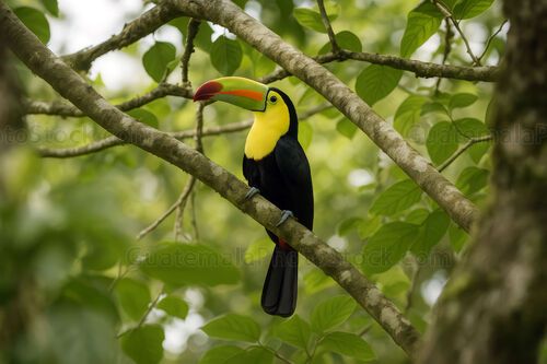 Tucán real pico iris en la selva petenera