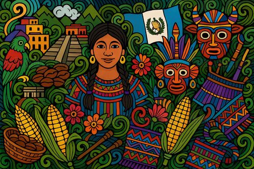 Ilustración con elementos guatemaltecos